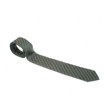 Pre Owned Ermenegildo Zegna Olive Green Diagonal Pattern Silk Jacquard Tie