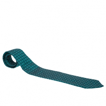 Pre Owned Ermenegildo Zegna Vintage Green Geometric Jacquard Silk Tie