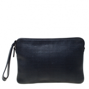 Pre Owned Ermenegildo Zegna Black Leather Pelletessuta Pouch