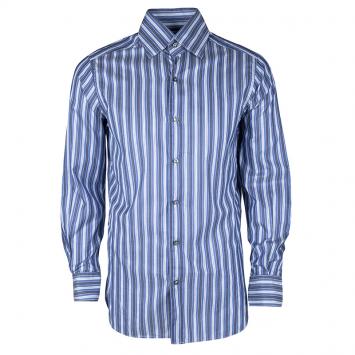 Pre Owned Ermenegildo Zegna Blue Striped Long Sleeve Buttondown Cotton Shirt S