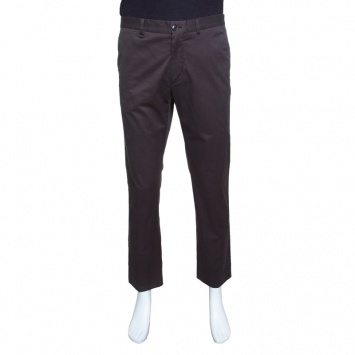 Pre Owned Ermenegildo Zegna Brown Cotton Straight Fit Trousers L