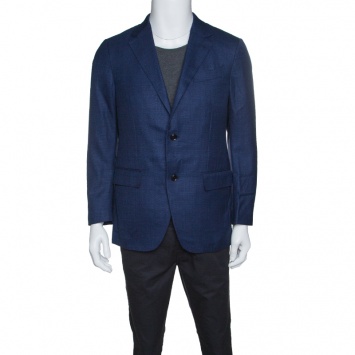 Pre Owned Ermenegildo Zegna Navy Blue Wool Silk Linen Blend 10 Pockets Blazer M