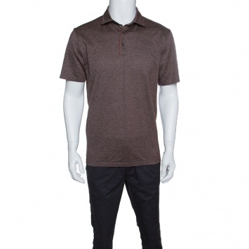 Pre Owned Ermenegildo Zegna Brown Marled Cotton Polo T-Shirt M