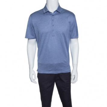 Pre Owned Ermenegildo Zegna Blue Honeycomb Pattern Short Sleeve Polo T-Shirt M
