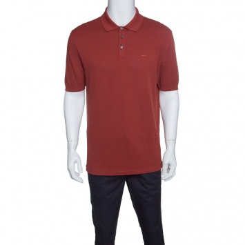 Pre Owned Ermenegildo Zegna Couture Brick Red Cotton Knit Polo T-Shirt L