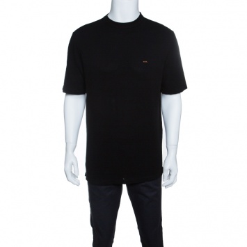 مملوكة مسبقًا Ermenegildo Zegna Couture Black Knit Logo Embroidered T-Shirt L