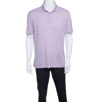 Pre Owned Ermenegildo Zegna Purple Perforated Striped Cotton Knit Short Sleeve Polo T-Shirt L