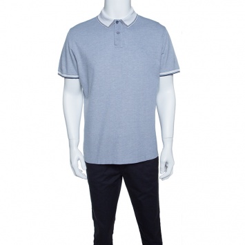 Pre Owned Ermenegildo Zegna Navy Blue and White Honeycomb Knit Polo T-Shirt L