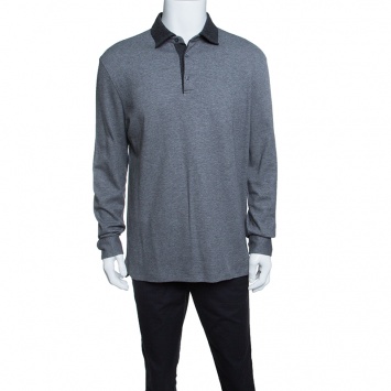 Pre Owned Ermenegildo Zegna Grey Knit Ribbed Contrast Collar Sweater XL