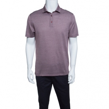 Pre Owned Ermenegildo Zegna Brown and White Cotton Diamond Patterned Knit Polo T-Shirt S