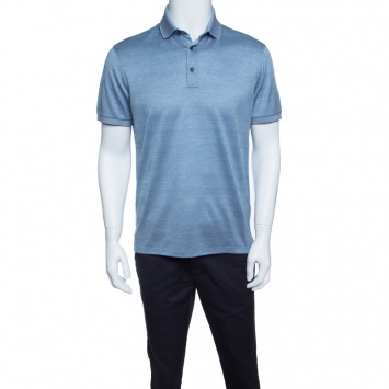 Pre Owned Ermenegildo Zegna Navy Blue and White Cotton Knit Short Sleeve Polo T-Shirt S