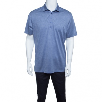 Pre Owned Ermenegildo Zegna Navy Blue and White Cotton Jersey Knit Short Sleeve Polo T-Shirt M