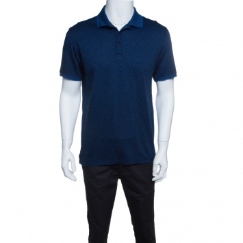 Pre Owned Ermenegildo Zegna Navy Blue and Black Cotton Knit Short Sleeve Polo T-Shirt M