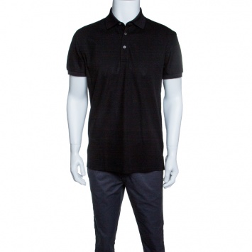 Pre Owned Ermenegildo Zegna Black Honeycomb Knit Polo T-Shirt M