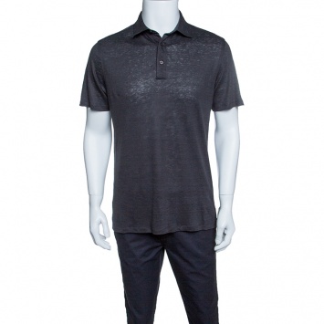 Pre Owned Ermenegildo Zegna Dark Grey Linen Jersey Polo T-Shirt S
