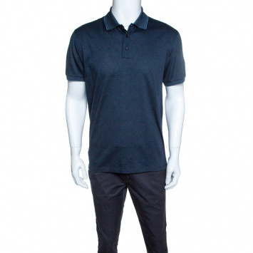 Pre Owned Ermenegildo Zegna Teal Argyle Pattern Cotton Jacquard Polo T-Shirt M