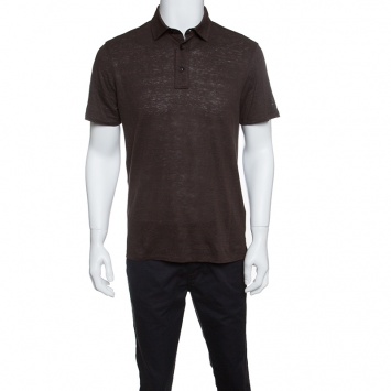 Pre Owned Ermenegildo Zegna Brown Linen Slub Jersey Polo T-Shirt S