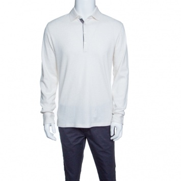 Pre Owned Ermenegildo Zegna Cream Melange Jersey Long Sleeve Polo T-Shirt M