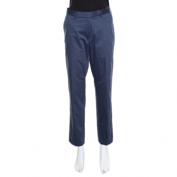 Pre Owned Ermenegildo Zegna Navy Blue Tailored Cotton Slim Fit Trousers M