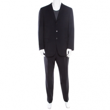 Pre Owned Ermenegildo Zegna Navy Blue Striped Wool Microsphere Suit XL