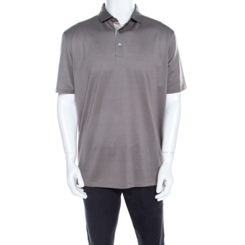 Pre Owned Ermenegildo Zegna Light Grey Cotton Short Sleeve Polo T Shirt XL 
