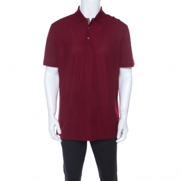 Pre Owned Ermenegildo Zegna Burgundy Cotton Stretch Pique Knit Polo T Shirt XL 