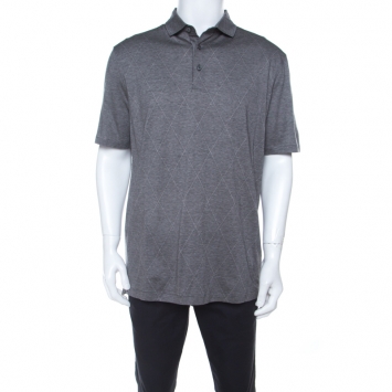 Pre Owned Ermenegildo Zegna Grey Cotton Argyle Pattern Polo T Shirt XL