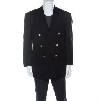 Pre Owned Ermenegildo Zegna Black Wool Double Breasted Regular Fit Blazer L