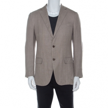 Pre Owned Ermenegildo Zegna Beige Cashmere and Linen Blend Elbow Patch Detail Blazer M