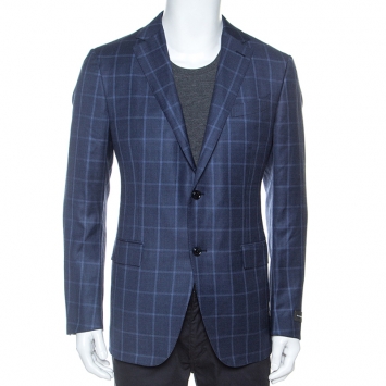 Pre Owned Ermenegildo Zegna Blue Windowpane Check Wool Milano Easy Fit Blazer XL