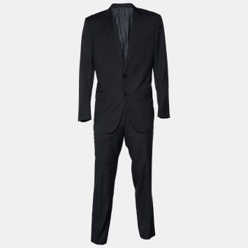 Pre Owned Ermenegildo Zegna Charcoal Grey Striped Wool Mila Suit XXL