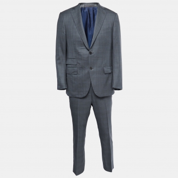 Pre Owned Ermenegildo Zegna Grey Checked Wool Blend Suit M