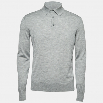 Pre Owned Ermenegildo Zegna Grey Cashmere Blend Polo Full Sleeve T-Shirt L