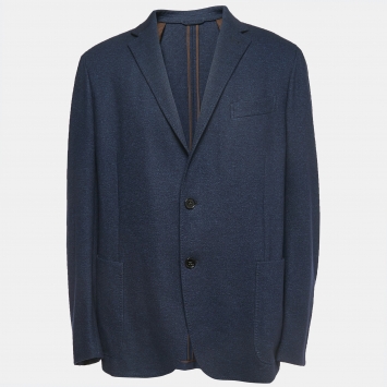 Pre Owned Ermenegildo Zegna Navy Blue Elastic Knitted Jersey Jacket 4XL
