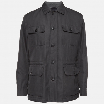 Pre Owned Ermenegildo Zegna Black Synthetic Patch Pocket Detail Button Front Jacket XL