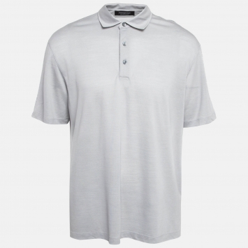 Pre Owned Ermenegildo Zegna Grey Wool Pique Polo T-Shirt XL