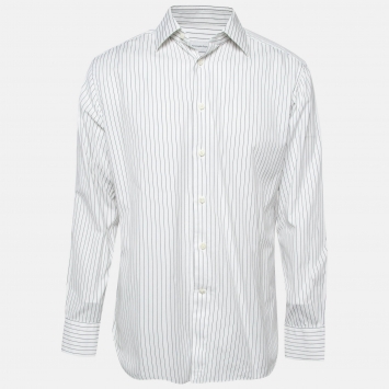 Pre Owned Ermenegildo Zegna White Pinstripe Cotton Regular Fit Shirt L