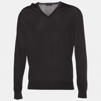 Pre Owned Ermenegildo Zegna Dark Brown Wool Knit V-Neck T-Shirt XL