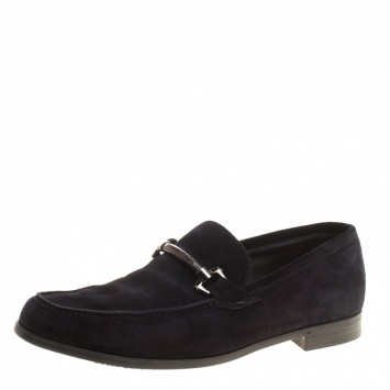 Pre Owned Ermenegildo Zegna Navy Blue Suede Loafers Size 42