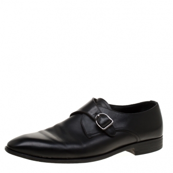 Pre Owned Ermenegildo Zegna Black Leather Monk Strap Oxfords Size 41.5