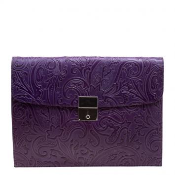 Pre Owned Etro Purple Paisley Embossed Leather Document Case