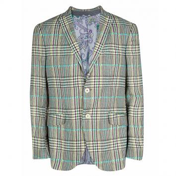 Pre Owned Etro Multicolor Linen Glen Plaid Superleggera Blazer L