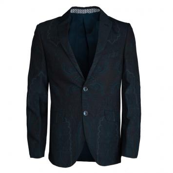 Pre Owned Etro Navy Blue and Black Paisley Printed Wool Superleggera Minerva Blazer L