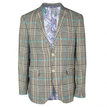 Pre Owned Etro Multicolor Linen Glen Plaid Superleggera Blazer L