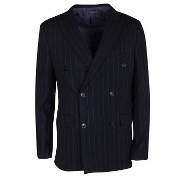 Pre Owned Etro Navy Blue Wool Blend Chalk Striped Double Breasted Blazer M