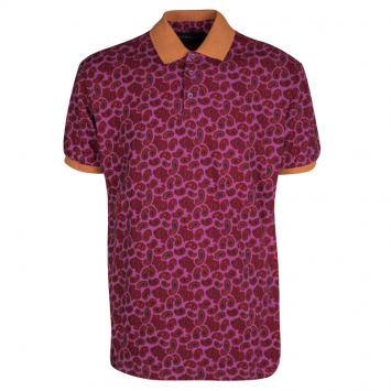 Pre Owned Etro Pink Paisley Print Contrast Collar and Cuff Detail Polo T-Shirt XXL