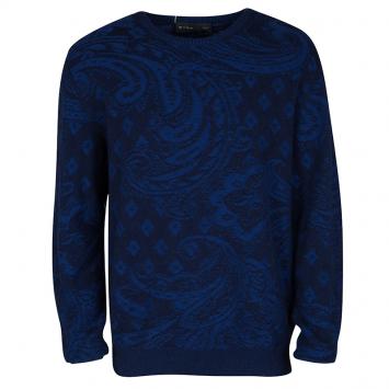 Pre Owned Etro Blue Paisley Pattern Cashmere and Cotton Blend Sweater L
