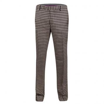 Pre Owned Etro Beige and Brown Wool Gingham Plaid Regular Fit Mexico Trousers L
