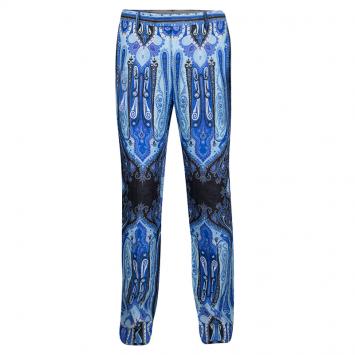 Pre Owned Etro Blue Mexico Print Linen Trousers L