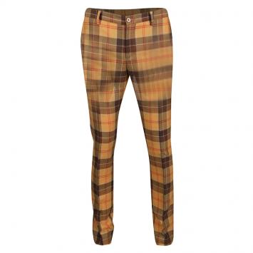 Pre Owned Etro Tan Brown Plaid Checked Wool Cuba Slim Fit Trousers M